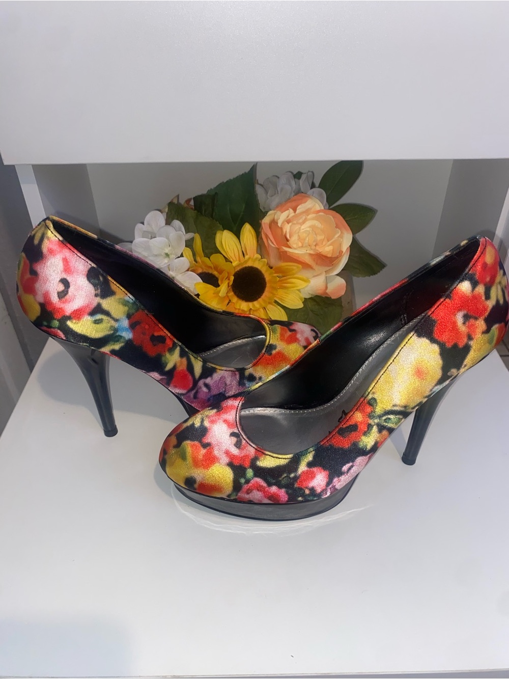 Brash Floral Platform Pumps - Black Multi